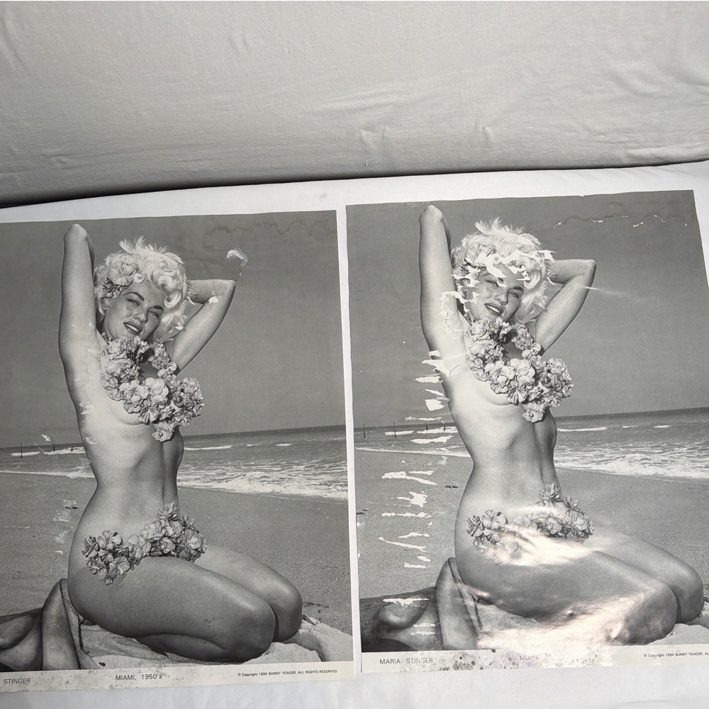 VINTAGE Bunny Yeager Maria Stinger Prints Adult OS Black/White Fair 15.5"x20"